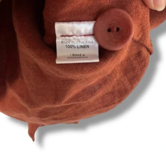 Flax Linen Grateful Jacket Spice Pockets Lagenlook Rust Orange Buttons $214 - Picture 11 of 11